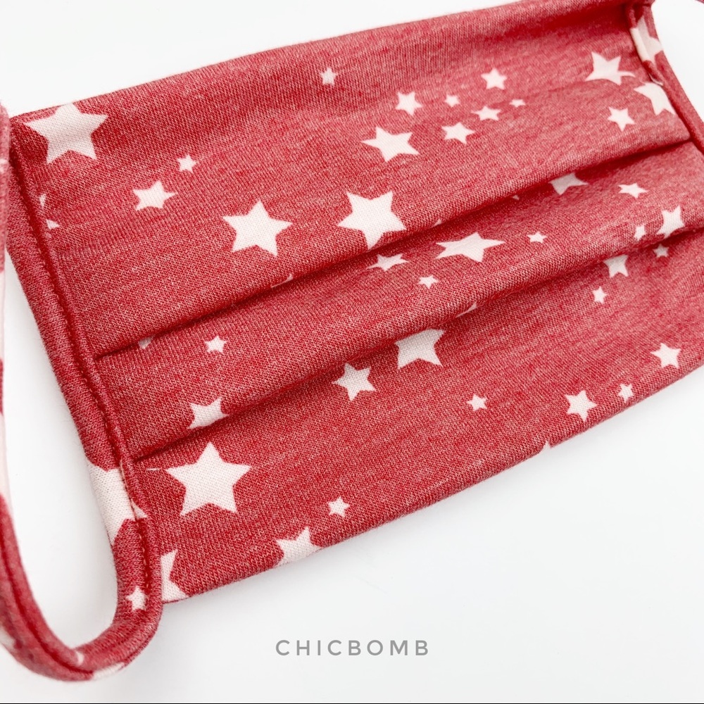 STARRY CLOTH MASK - MADE IN USA , RED - Picture 3 of 8